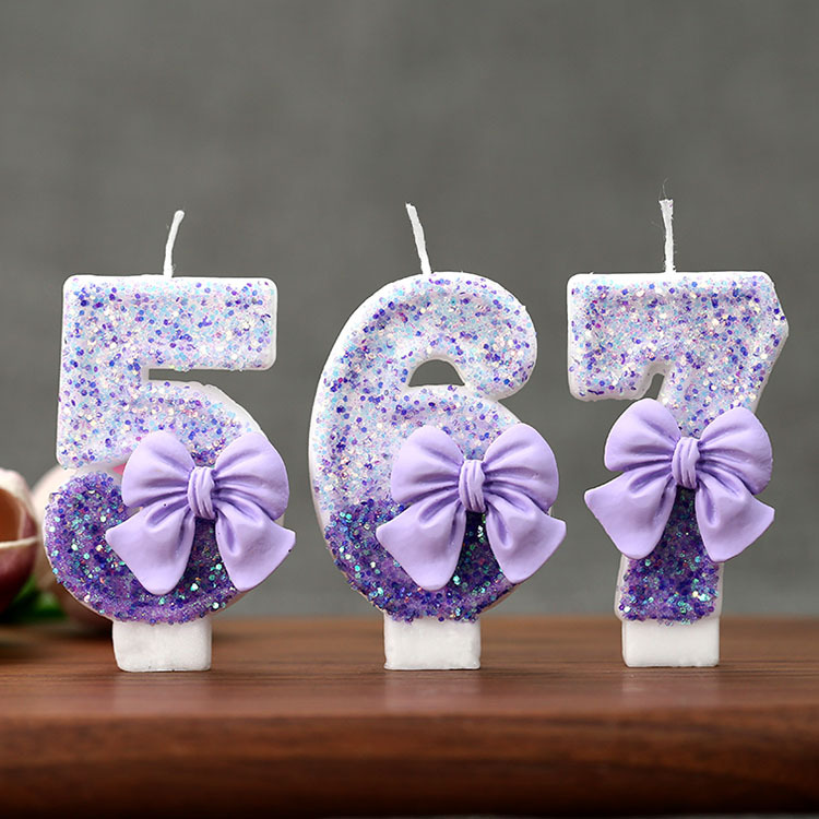 Candle For Supplies - Yaratıcı Simli Kademeli Mor Fiyonklu 0-9